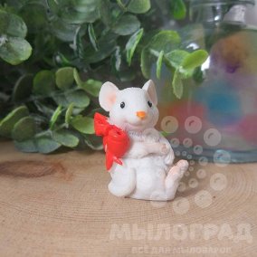 Белая мышка с бантом,мини 